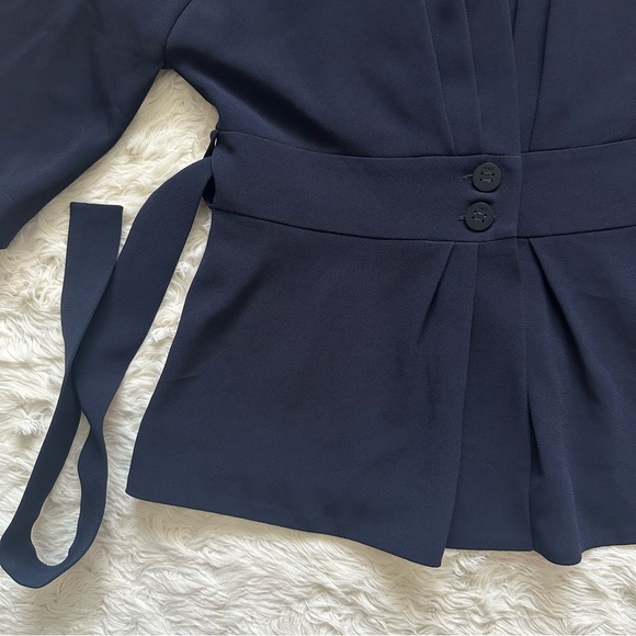 The Fold London Clever Crepe Kimono Jacket Short Sleeve Tie Waist Navy Sz 8 - Picture 7 of 12